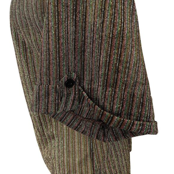 Vintage 70s Metallic Top Size M Black Stripe Disco Short Sleeve With It Shimmer - Picture 6 of 9